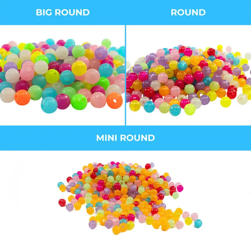 Multicolor Glow-In-The-Dark Round Beads - 3 Size Options | 500g