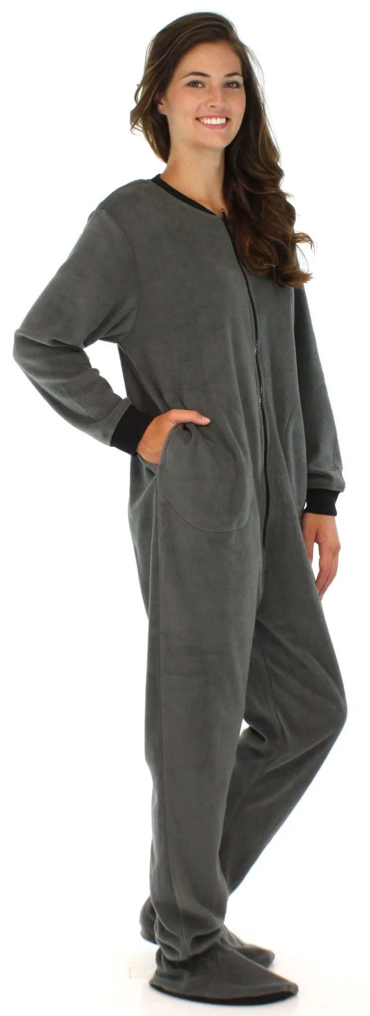 PajamaMania Women’s Fleece Footed Solid Color Onesie Pajamas Jumpsuit