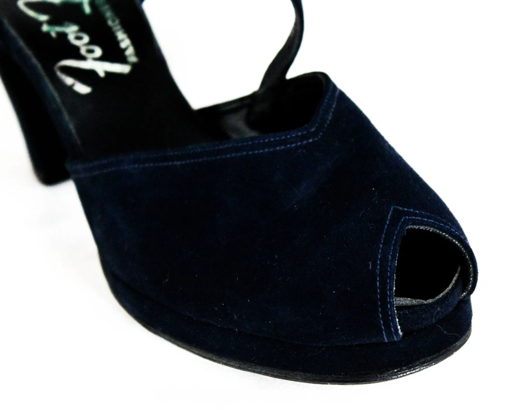 Size 5 1/2 1940s Platform Shoes - Chic Navy Blue Suede Pumps - Beautiful Asymmetric Dovetailed Straps - 40s Pin Up Goddess - NOS Deadstock